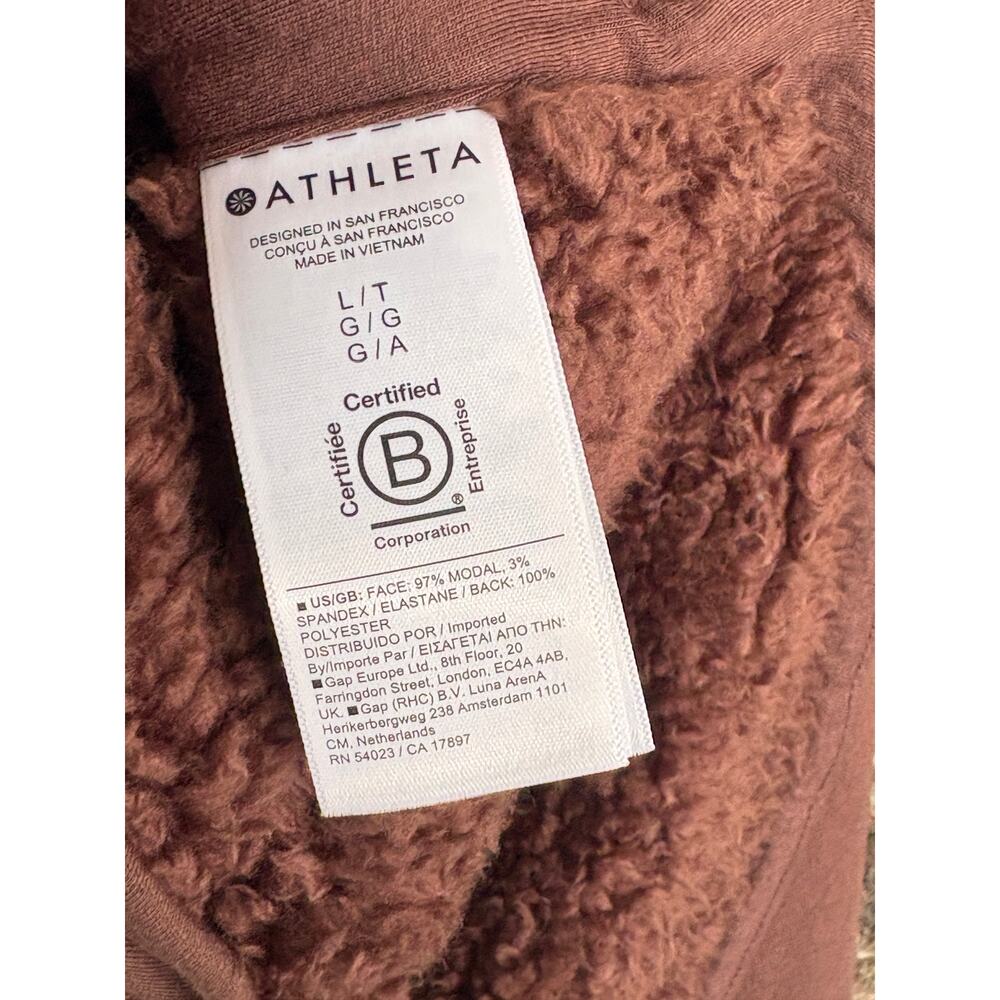 Athleta Westbound Sherpa Jacket L Brown Fleece Bomber Zip Coat Western Boho - Picture 7 of 9